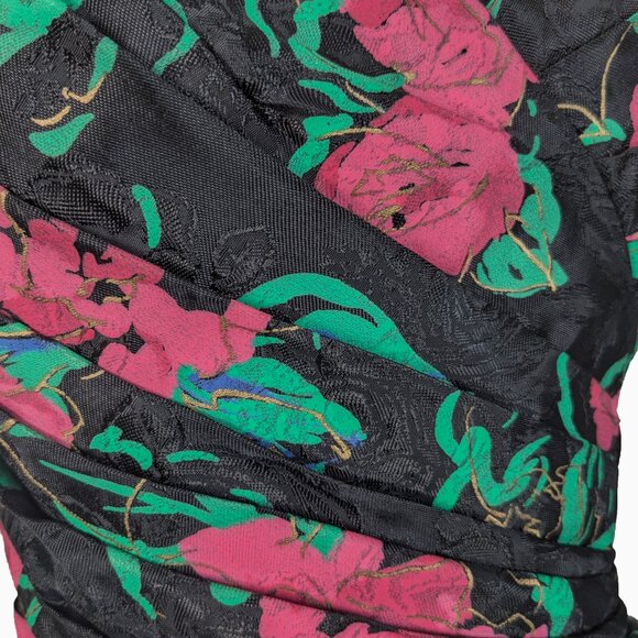 Vintage 80s Red Rose Floral Print Ruffle Sleeve Prom Cocktail Party Dress M - Picture 10 of 14